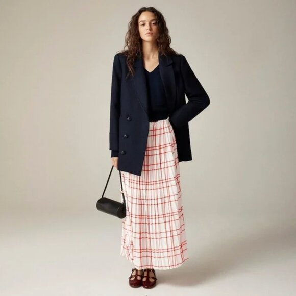 :J CREW Pleated Maxi Skirt in Plaid Drapey Georgette Size 6 - Picture 1 of 9